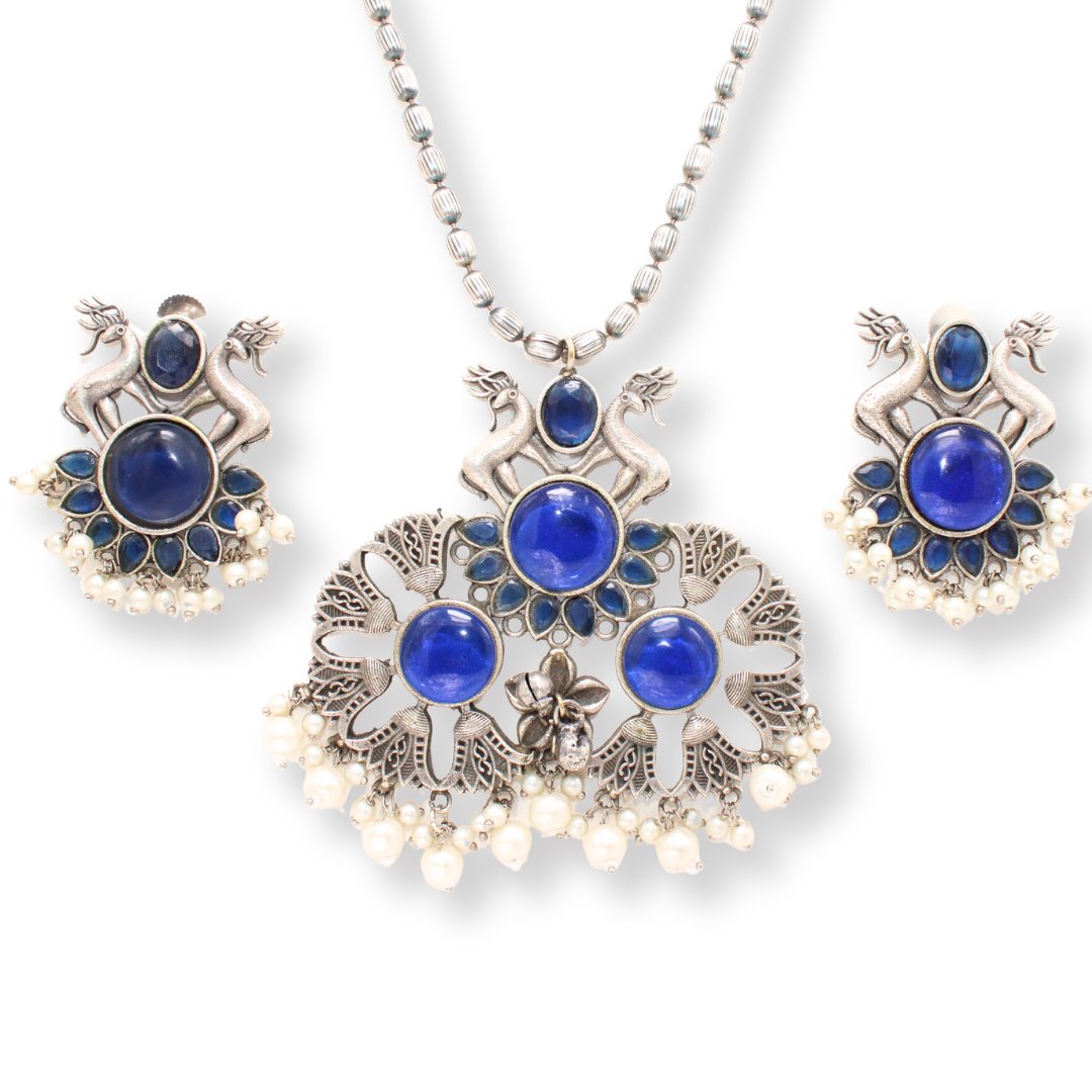 DEER PAIR NECKLACE SET-BLUE -Necklaces