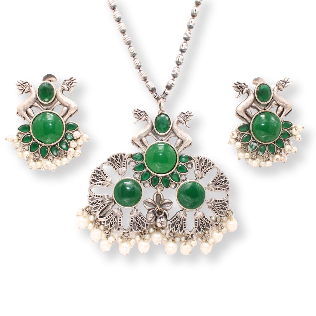 DEER PAIR NECKLACE SET-GREEN -Necklaces