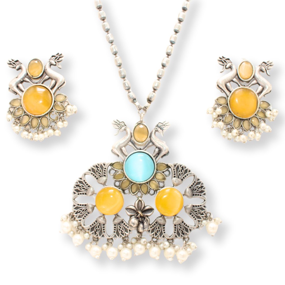 DEER PAIR NECKLACE SET-YELLOW -Necklaces