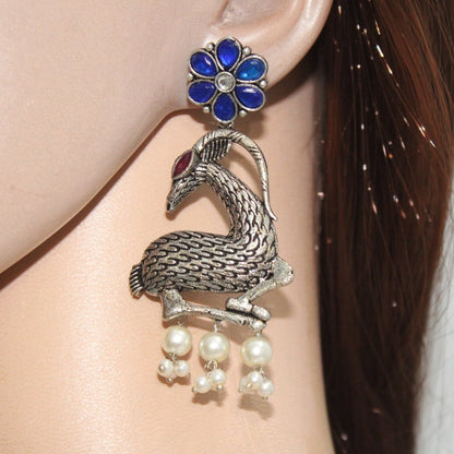 DEER PATTERN DANGLER-BLUE -EARRING