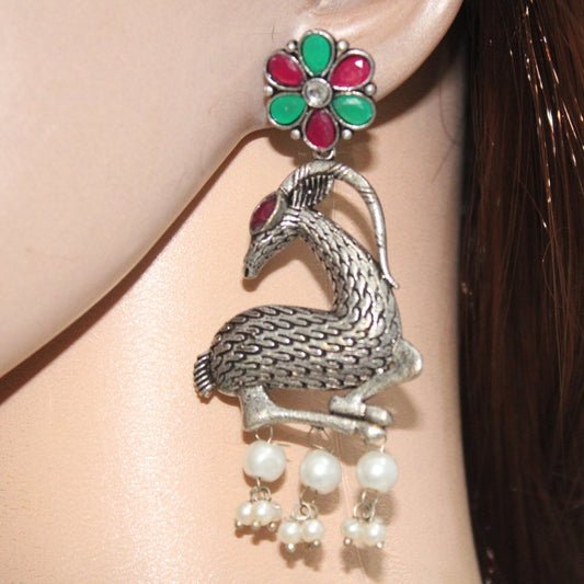 DEER PATTERN DANGLER-MAROON&GREEN -EARRING