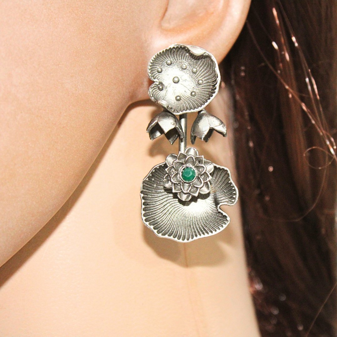 DOUBLE SEA SHELL PATTERN EARRING-GREEN -EARRING