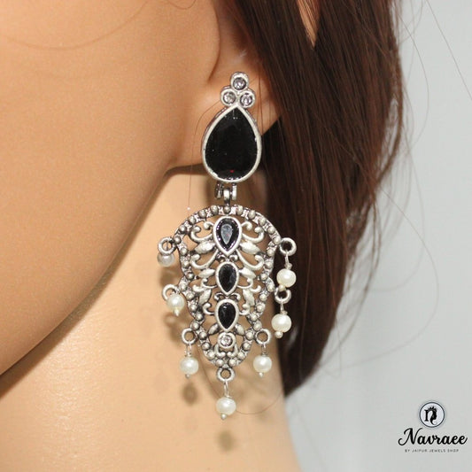 DUAL DROP DANGLER-BLACK -EARRING