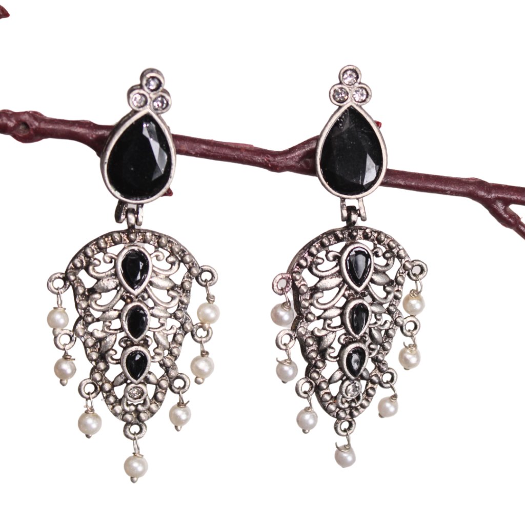 DUAL DROP DANGLER-BLACK -EARRING