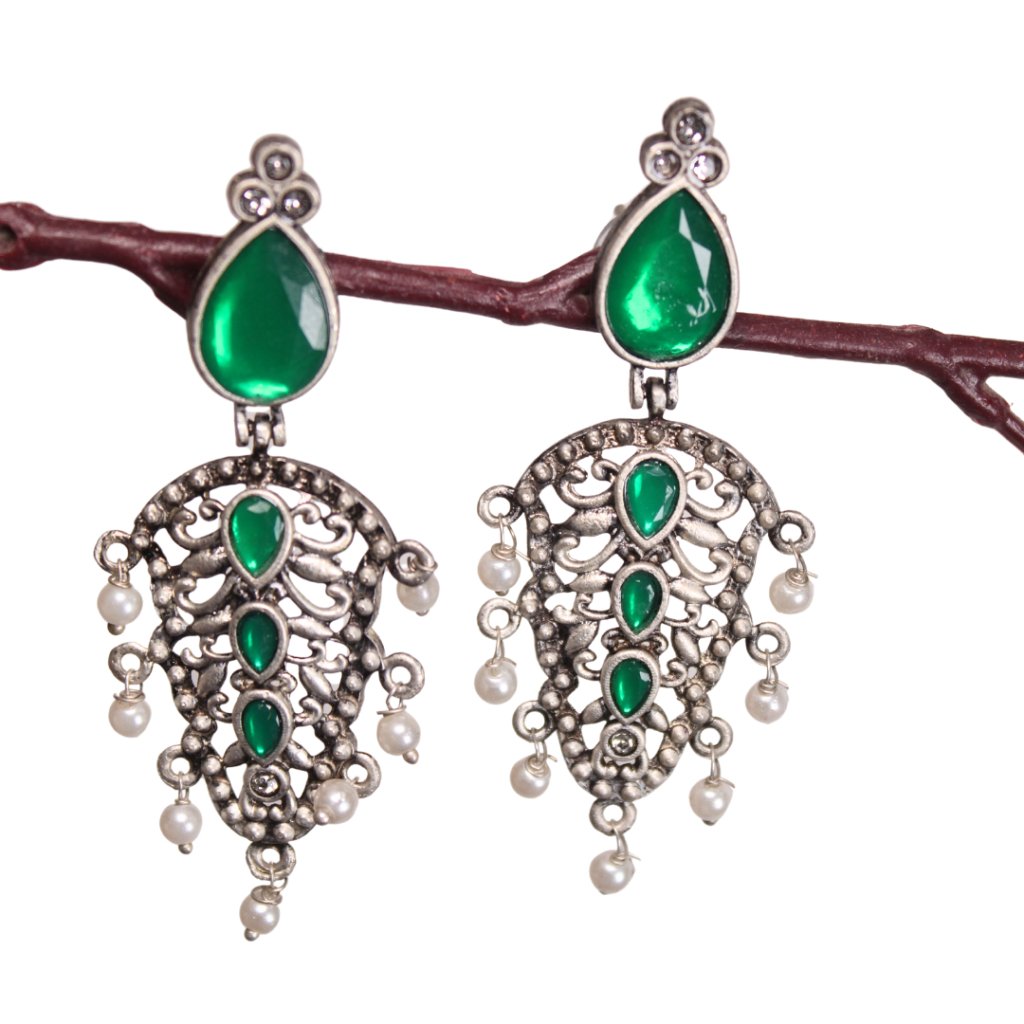 DUAL DROP DANGLER-GREEN -EARRING