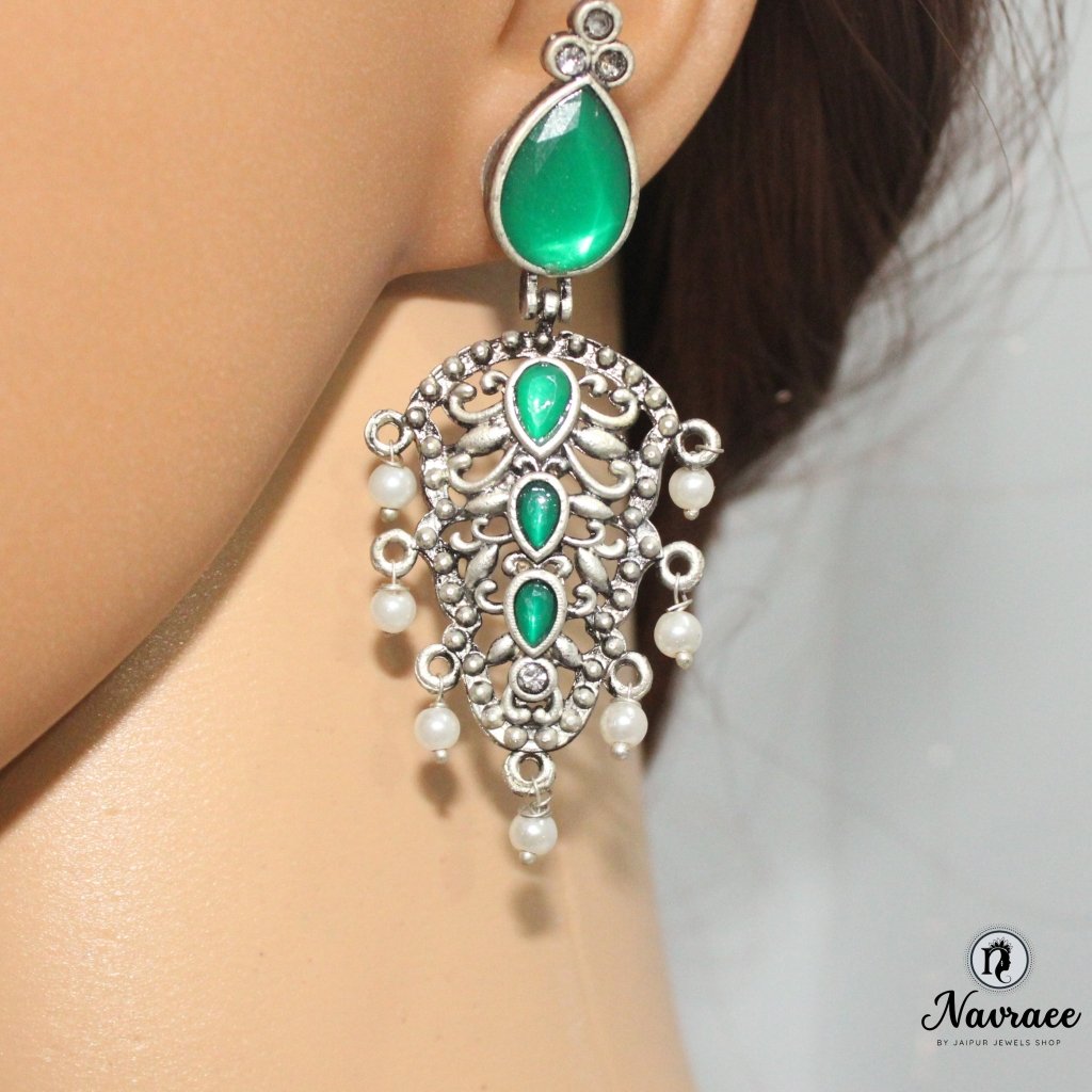 DUAL DROP DANGLER-GREEN -EARRING