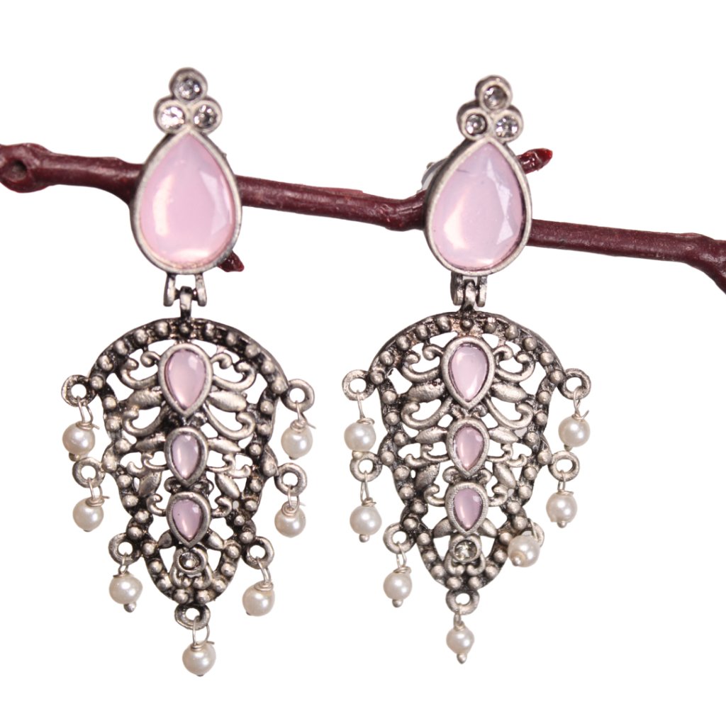 DUAL DROP DANGLER-PINK -EARRING