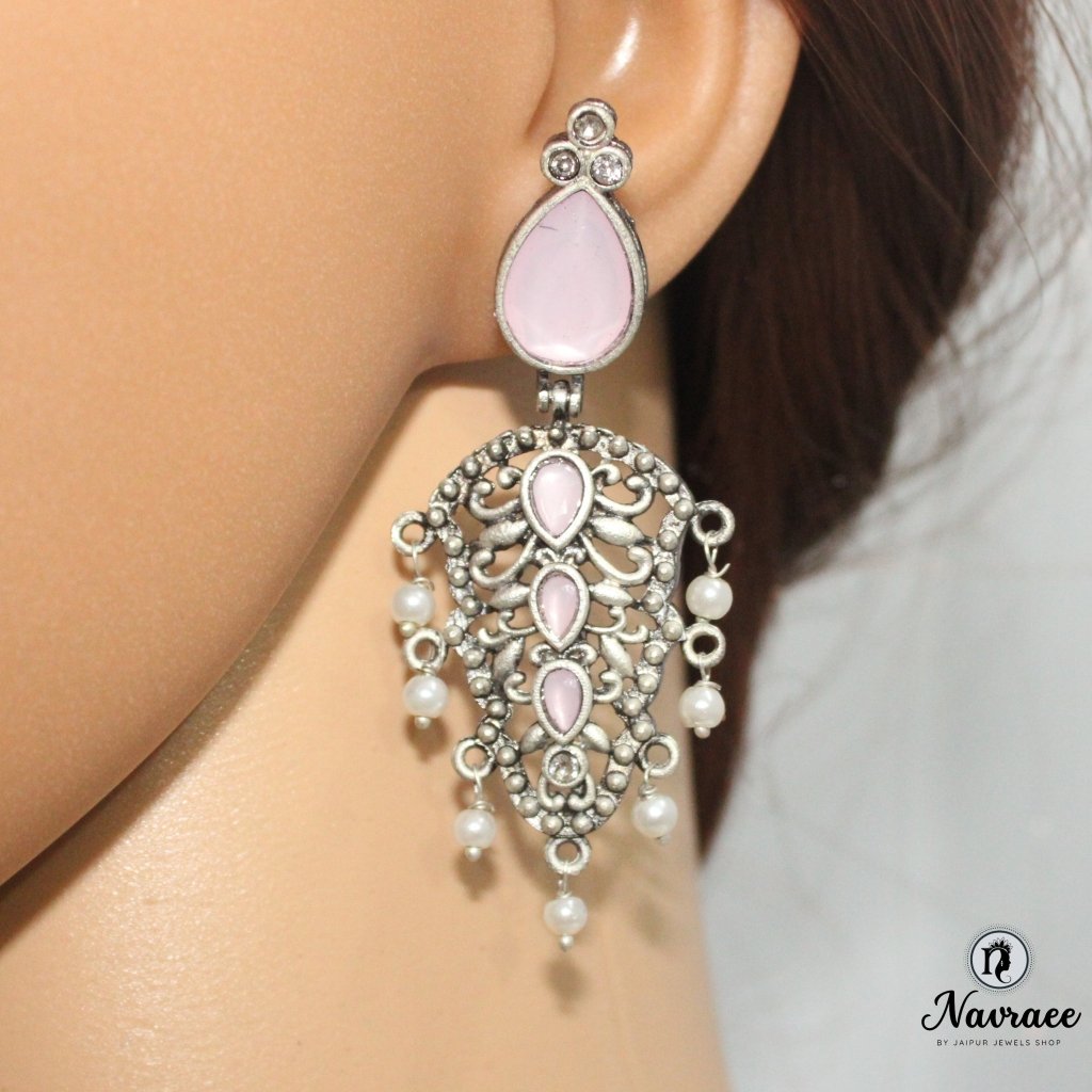 DUAL DROP DANGLER-PINK -EARRING