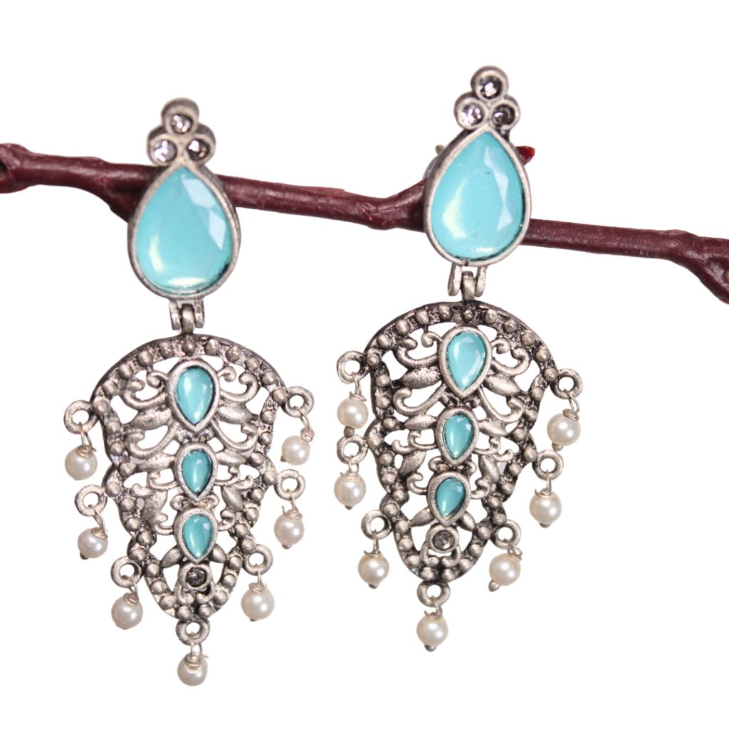 DUAL DROP DANGLER-SKY BLUE -EARRING