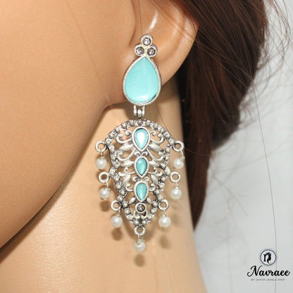 DUAL DROP DANGLER-SKY BLUE -EARRING