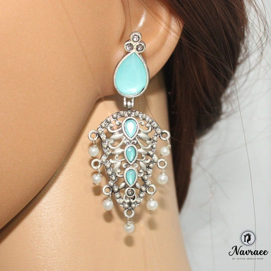 DUAL DROP DANGLER-SKY BLUE -EARRING