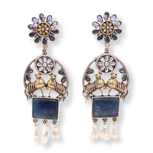 DUAL-TONE NANDI EARRINGS-BLUE -EARRING