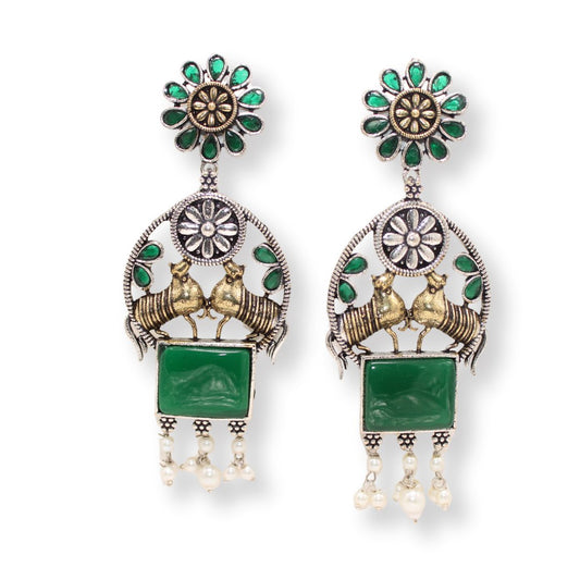 DUAL-TONE NANDI EARRINGS-GREEN -EARRING