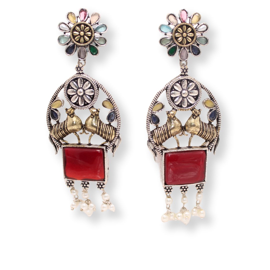 DUAL-TONE NANDI EARRINGS-RED -EARRING