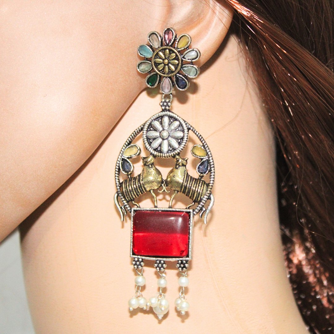 DUAL-TONE NANDI EARRINGS-RED -EARRING