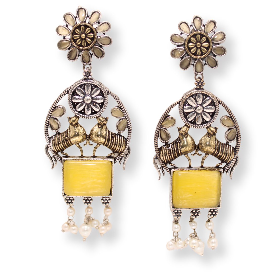 DUAL-TONE NANDI EARRINGS-YELLOW -EARRING