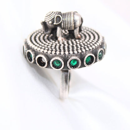 ELEPHANT ON CHAKRA STATEMENT RING-GREEN -Rings