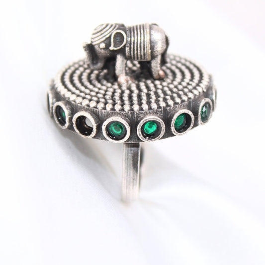 ELEPHANT ON CHAKRA STATEMENT RING-GREEN -Rings