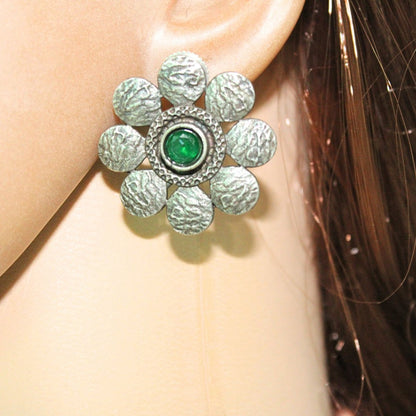 ENBOSS CRUSH FLOWER STUD-GREEN -EARRING