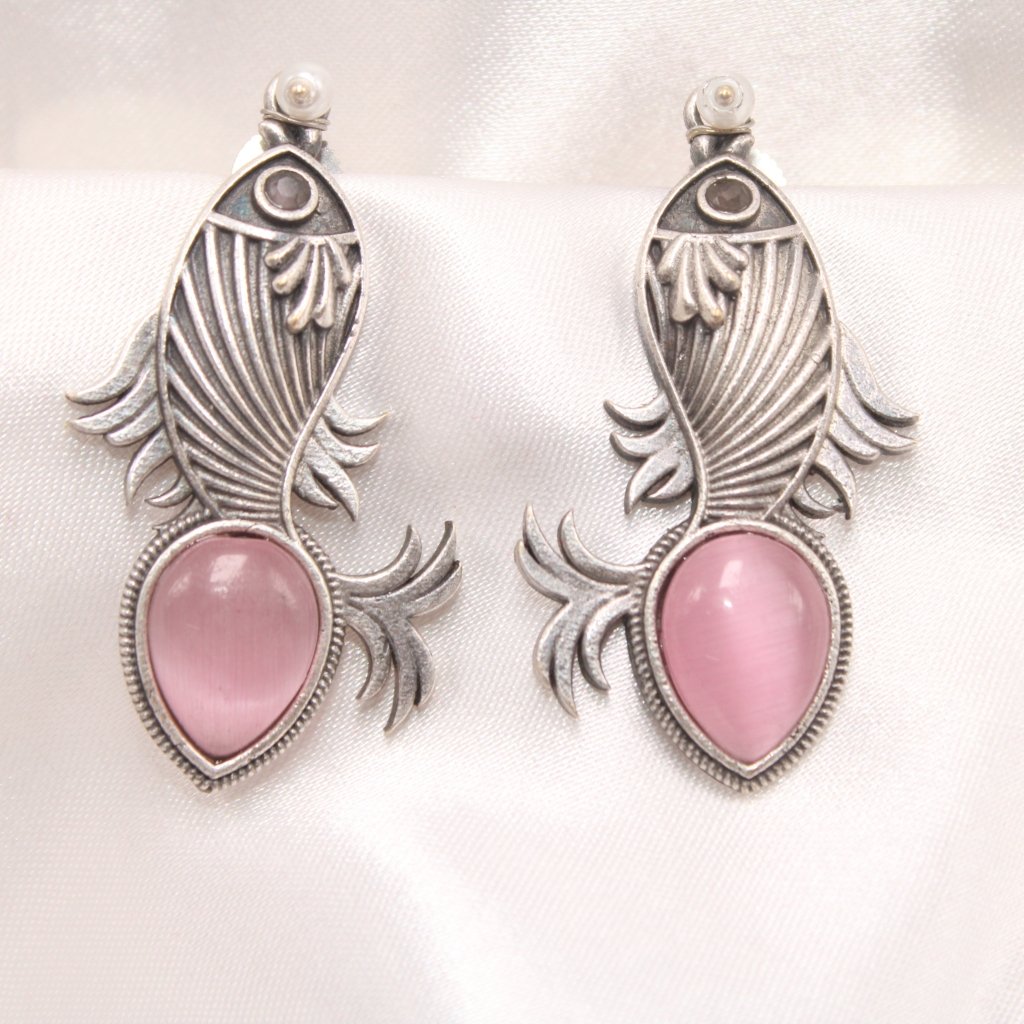 FISH PATTERN WITH DROP SHAPE STONE STUDS-PINK -EARRING