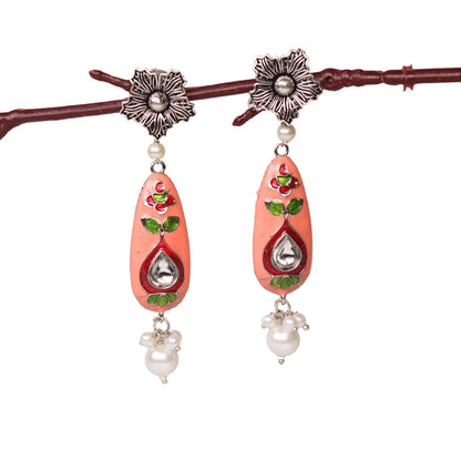 FLOWER & DROP -MEENAKARI JHUMKA-PEACH -EARRING