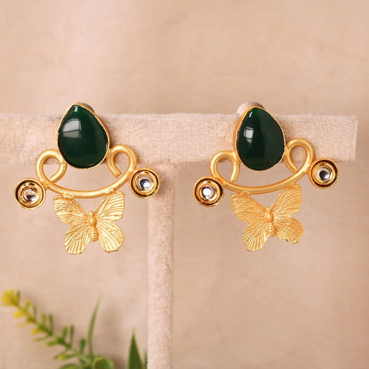 GOLDEN POLISH BUTTERFLY PATTERN EARRING -DARK GREEN -