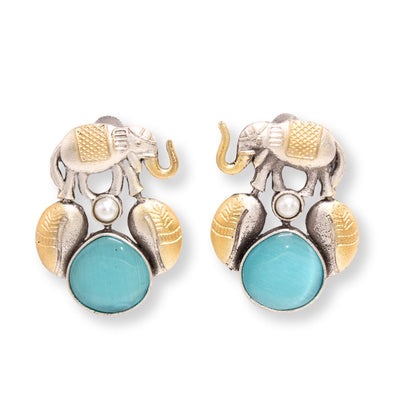 HAATHI DUAL TONE JHUMKA-BLUE -EARRING