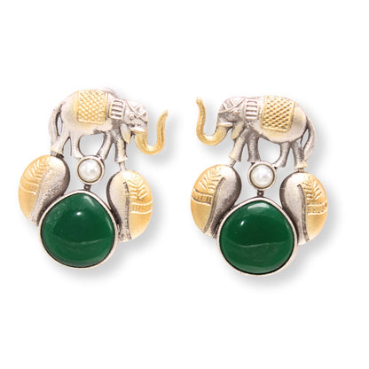 HAATHI DUAL TONE JHUMKA-GREEN -EARRING