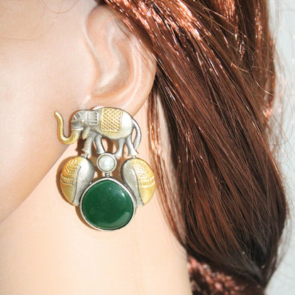 HAATHI DUAL TONE JHUMKA-GREEN -EARRING