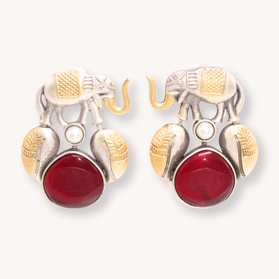 HAATHI DUAL TONE JHUMKA-RED -EARRING