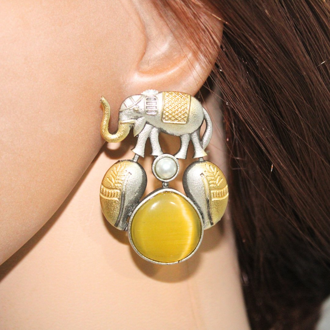 HAATHI DUAL TONE JHUMKA-YELLOW -EARRING