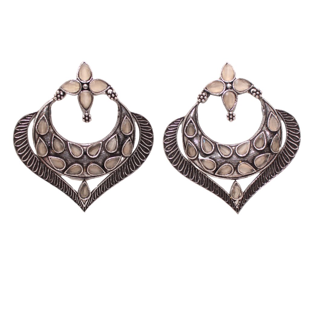 HEART & MOON PATTERN EARRINGS-BEIGE -EARRING