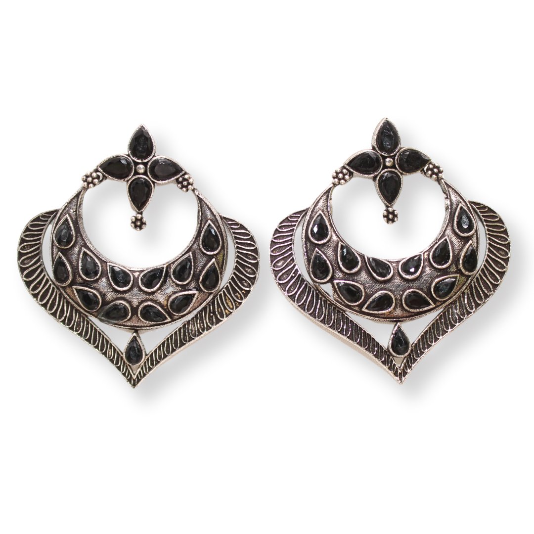 HEART & MOON PATTERN EARRINGS-BLACK -