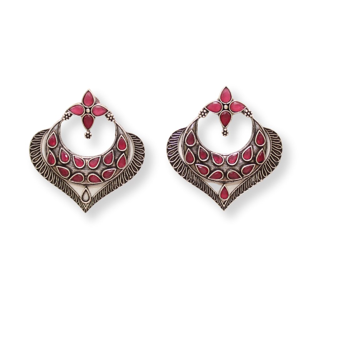 HEART & MOON PATTERN EARRINGS-MAGENTA -