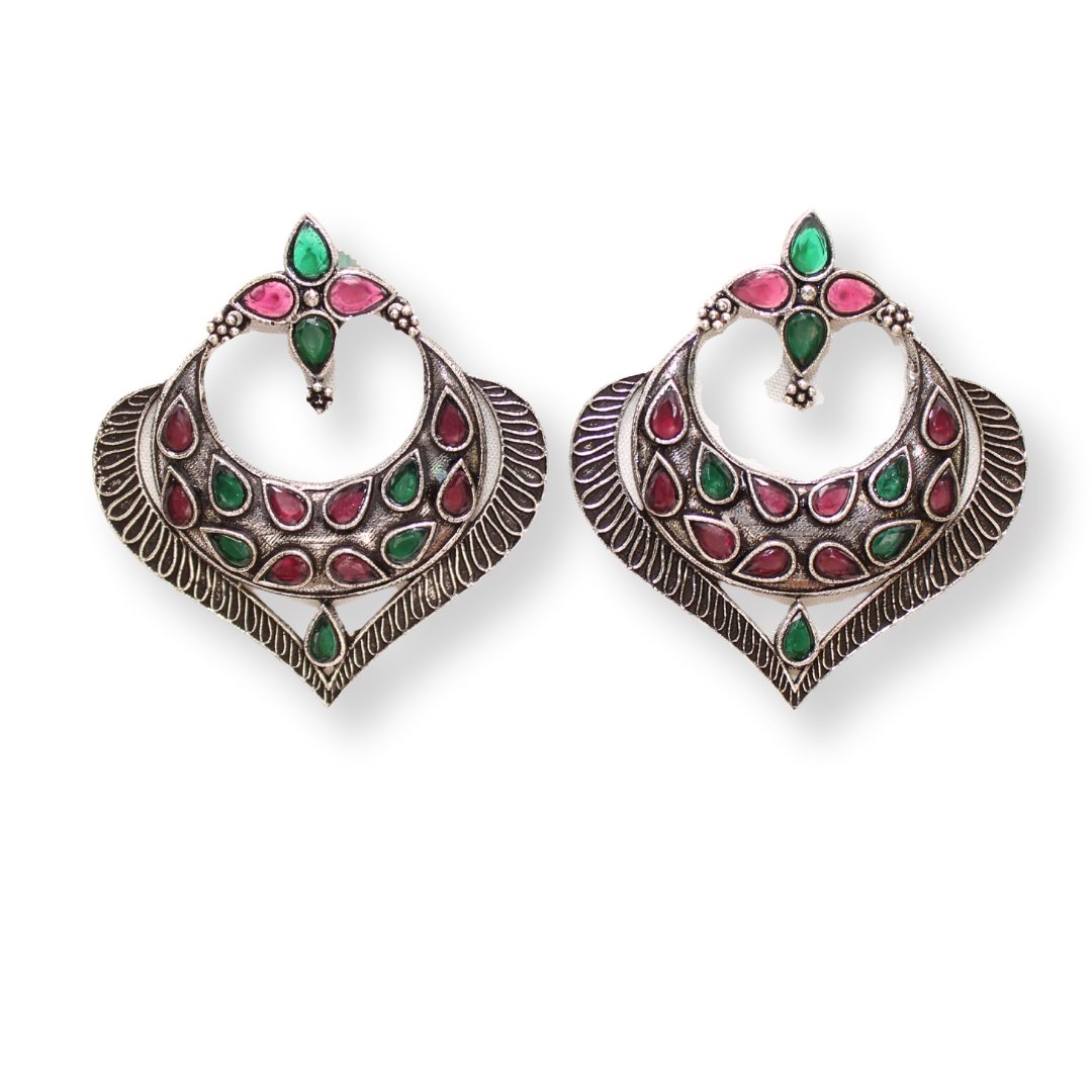 HEART & MOON PATTERN EARRINGS-MAROON & GREEN -