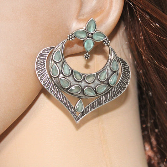 HEART & MOON PATTERN EARRINGS-MINT -