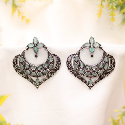 HEART & MOON PATTERN EARRINGS-MINT -