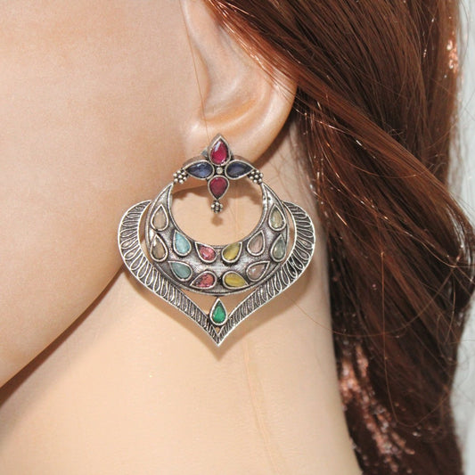 HEART & MOON PATTERN EARRINGS-MULTICOLOUR -