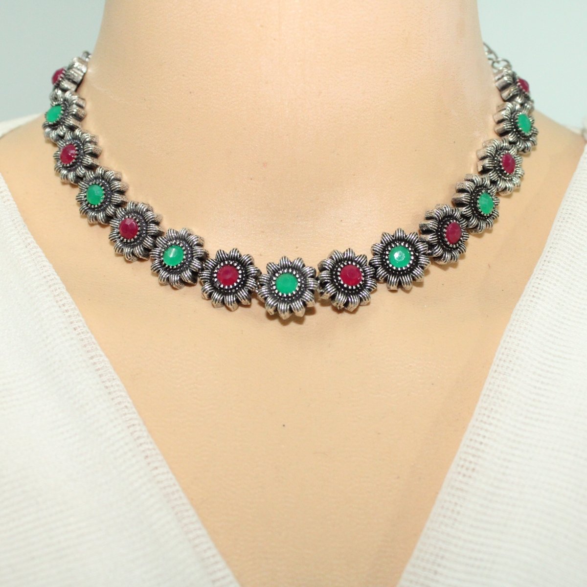 KANAK NECKLACE SET-MAROON & GREEN -Necklaces