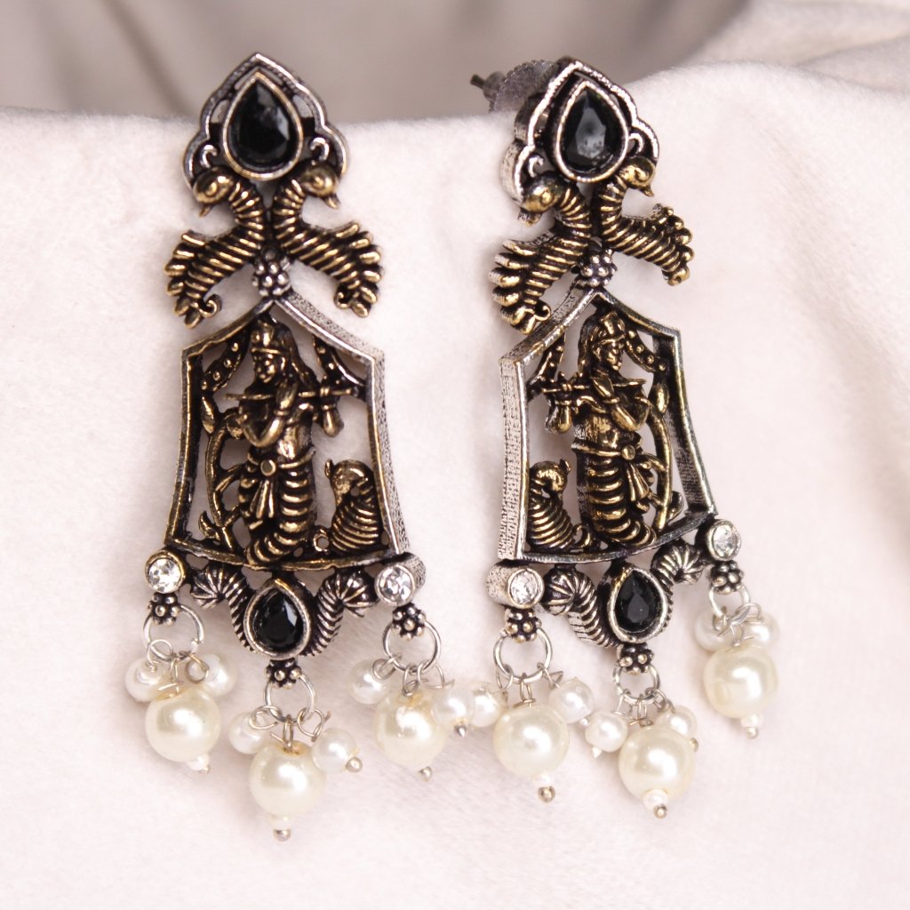 KRISHNA DUAL TONE JHUMKA-BLACK -EARRING