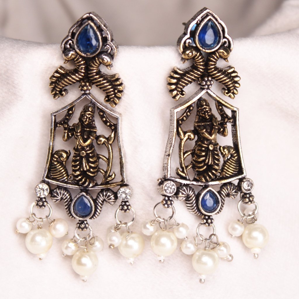 KRISHNA DUAL TONE JHUMKA-BLUE -EARRING