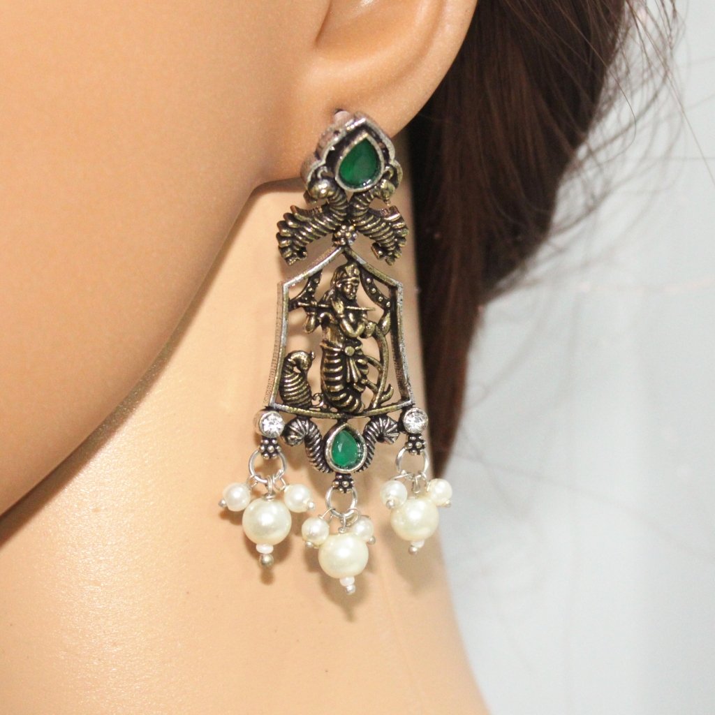 KRISHNA DUAL TONE JHUMKA-GREEN -EARRING