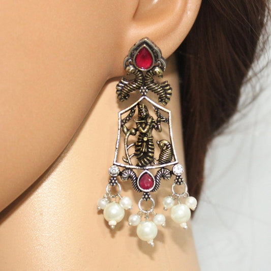 KRISHNA DUAL TONE JHUMKA-MAROON -EARRING