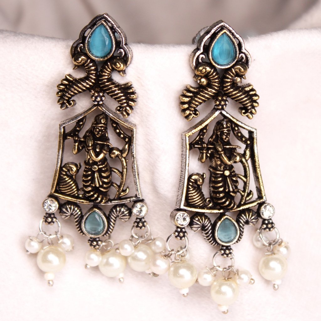 KRISHNA DUAL TONE JHUMKA-SKY BLUE -EARRING