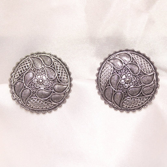 LEAF AND JAALI PATTERN ROUND STUD -Earrings