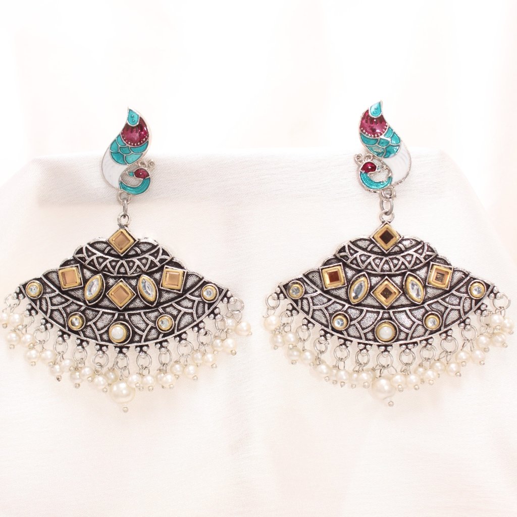 MAYURA MEENAKARI CHANDBALI -BLUE& WHITE -EARRING