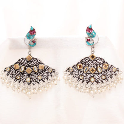 MAYURA MEENAKARI CHANDBALI -BLUE& WHITE -EARRING