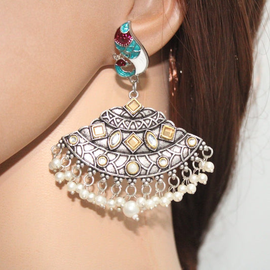 MAYURA MEENAKARI CHANDBALI -BLUE& WHITE -EARRING