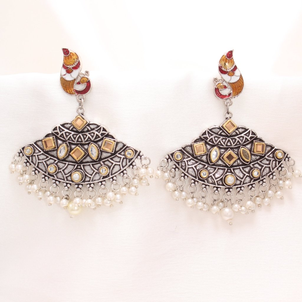 MAYURA MEENAKARI CHANDBALI -GOLDEN&RED -EARRING