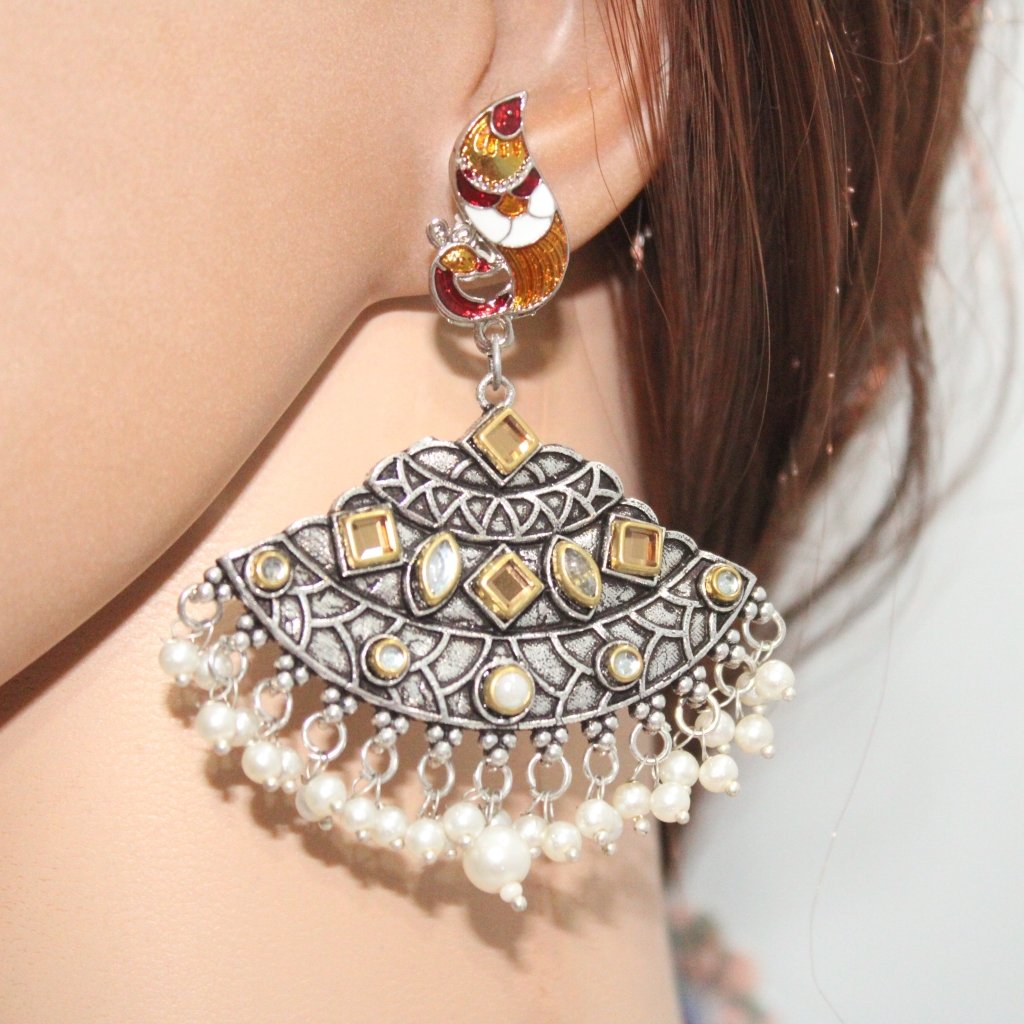 MAYURA MEENAKARI CHANDBALI -GOLDEN&RED -EARRING